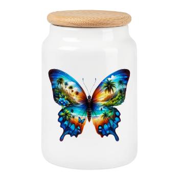 Butterfly - Cookie Jar with Wooden Lid - white - Front
