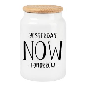 Yesterday Now Tomorrow Gestern Jetzt Morgen - Keksdose mit Holzdeckel - Weiß - Vorne