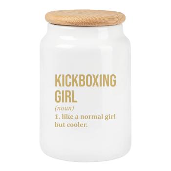Kickboxing - Boîte à biscuits avec couvercle en bois - blanc - Devant