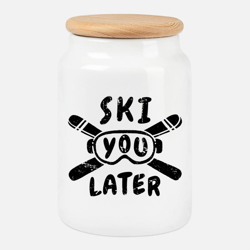 Lustiger Ski Spruch - Keksdose mit Holzdeckel - Weiß