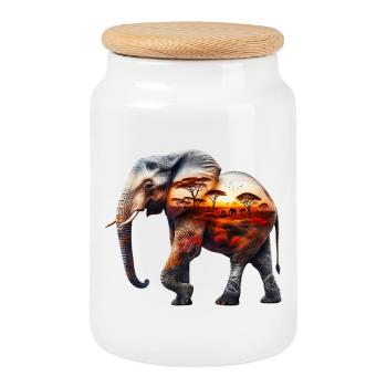 Elefant - Keksdose mit Holzdeckel - Weiß - Vorne