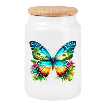 Schmetterling - Keksdose mit Holzdeckel - Weiß - Vorne