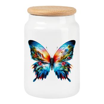 Butterfly - Cookie Jar with Wooden Lid - white - Front
