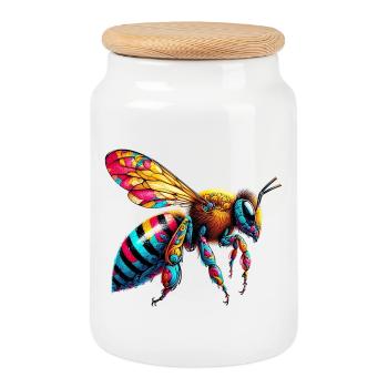 Bee - Cookie Jar with Wooden Lid - white - Front