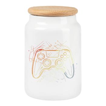 Gaming Controller Skizze Retro - Keksdose mit Holzdeckel - Weiß - Vorne