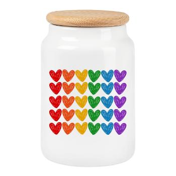 LGBTQIA rainbow hearts - Cookie Jar with Wooden Lid - white - Front