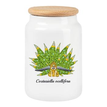 Cute Sea Snail, Leaf Sheep, Drawing - Cookie Jar with Wooden Lid - white - Front