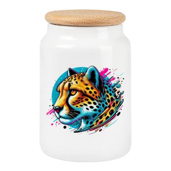 Cheetah - Cookie Jar with Wooden Lid - white - Front