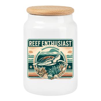 Reef Enthusiast Design, Vintage Water Turtle - Cookie Jar with Wooden Lid - white - Front