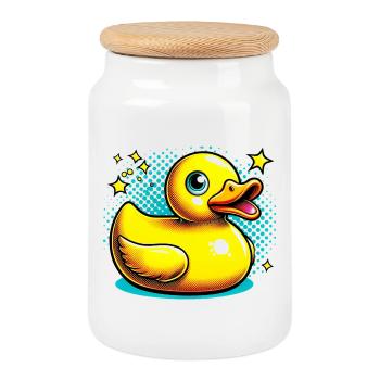 Duckling Duck Duck - Cookie Jar with Wooden Lid - white - Front