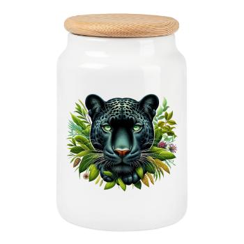 Panther - Cookie Jar with Wooden Lid - white - Front