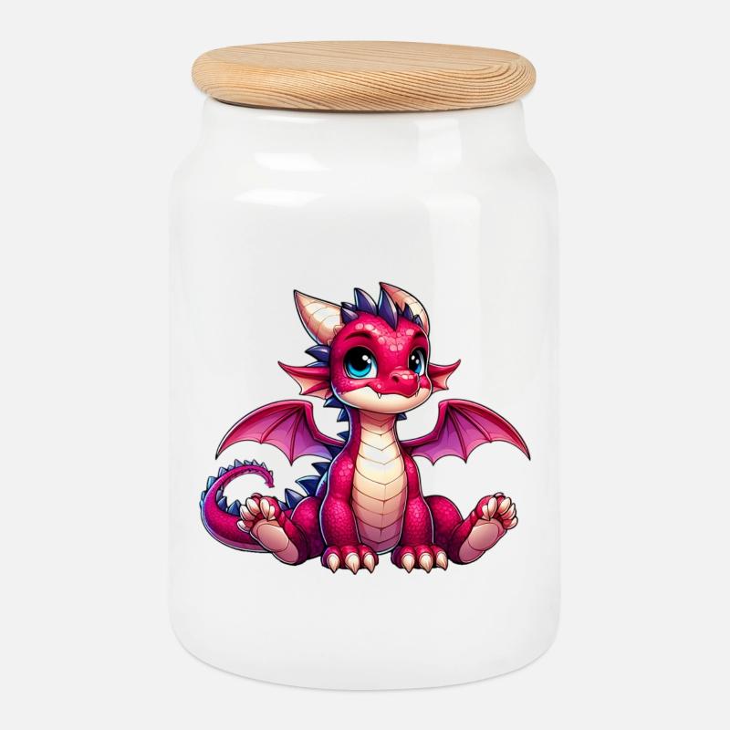 Drache - Keksdose mit Holzdeckel - Weiß
