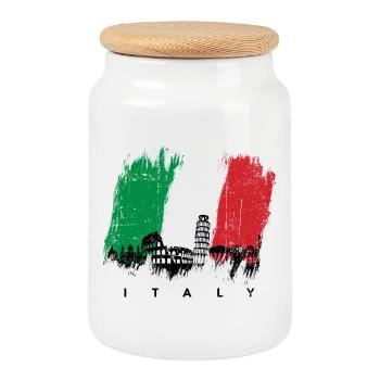 Italian Cityscape Brush Flag - Cookie Jar with Wooden Lid - white - Front