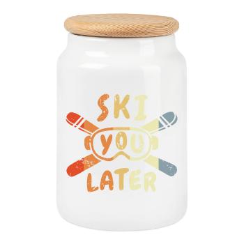 Skifahrer Witz - Keksdose mit Holzdeckel - Weiß - Vorne