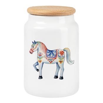 Dala Horse - Cookie Jar with Wooden Lid - white - Front