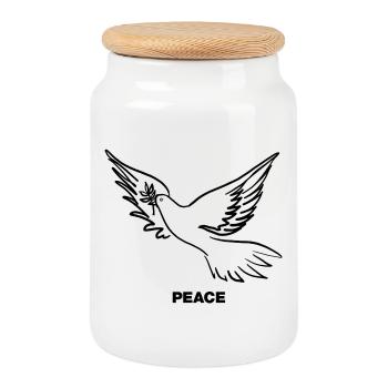 PEACE - Friedenstaube - Keksdose mit Holzdeckel - Weiß - Vorne