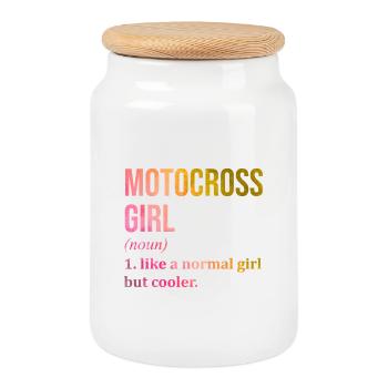 Motocross - Cookie Jar with Wooden Lid - white - Front