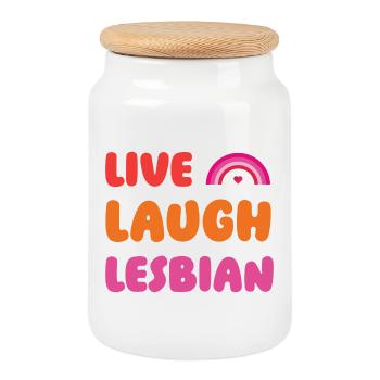 Mois de la fierté LGBTQ - Vivre, Rire, Lesbienne - Boîte à biscuits avec couvercle en bois - blanc - Devant