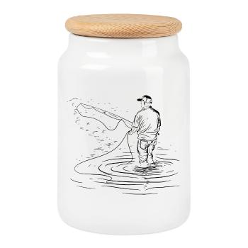 Dessin de pêche - Boîte à biscuits avec couvercle en bois - blanc - Devant