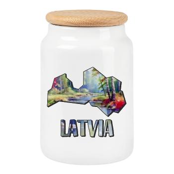 Aquarell Landkarte Lettland - Keksdose mit Holzdeckel - Weiß - Vorne
