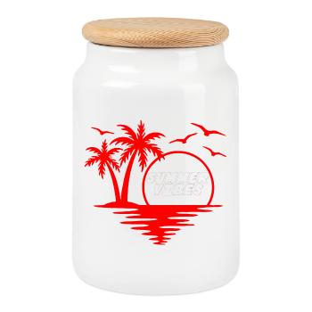 Tropische Flucht Die Sommer-Vibes T-Shirt - Keksdose mit Holzdeckel - Weiß - Vorne