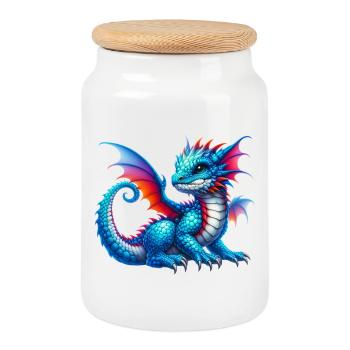 Drache - Keksdose mit Holzdeckel - Weiß - Vorne