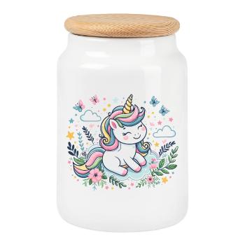 Niedliches Einhorn - Keksdose mit Holzdeckel - Weiß - Vorne