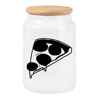 Croquis de pizza - Boîte à biscuits avec couvercle en bois - blanc - Devant