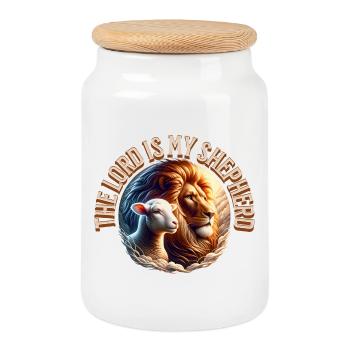 Strength of the herd of lions and sheep - Cookie Jar with Wooden Lid - white - Front