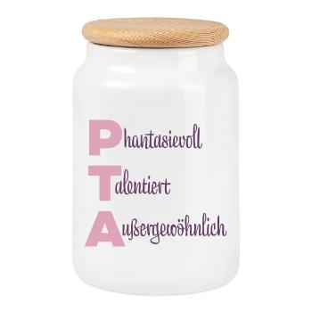 PTA | Phantasievoll Talentiert Außergewöhnlich - Keksdose mit Holzdeckel - Weiß - Vorne
