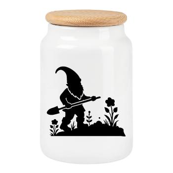 charming silhouette motif of a garden gnome - Cookie Jar with Wooden Lid - white - Front