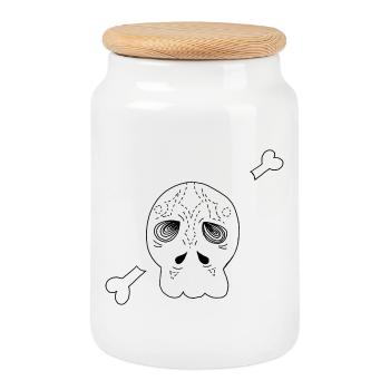 tête de mort - Boîte à biscuits avec couvercle en bois - blanc - Devant