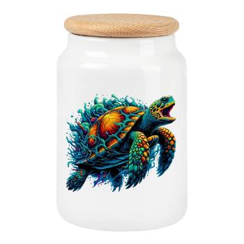 Tortue - Boîte à biscuits avec couvercle en bois - blanc - Devant