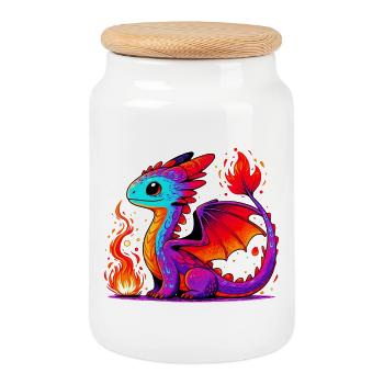 Drache - Keksdose mit Holzdeckel - Weiß - Vorne