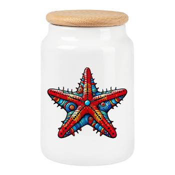 Starfish - Cookie Jar with Wooden Lid - white - Front