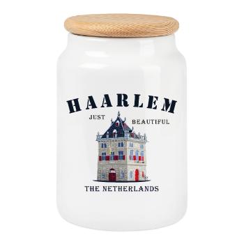 Haarlem Facade De Waag, Pays-Bas Dessin à la main - Boîte à biscuits avec couvercle en bois - blanc - Devant