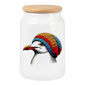 Seagull - Cookie Jar with Wooden Lid - white - Front