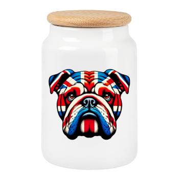Bouledogue anglais Chien - Boîte à biscuits avec couvercle en bois - blanc - Devant