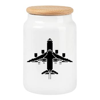 Airplane Pixel Art - Cookie Jar with Wooden Lid - white - Front
