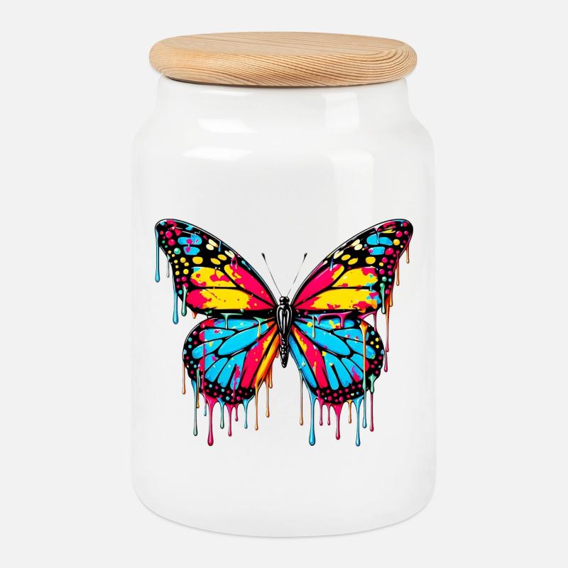 Schmetterling - Keksdose mit Holzdeckel - Weiß