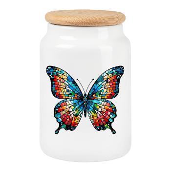 Papillon - Boîte à biscuits avec couvercle en bois - blanc - Devant