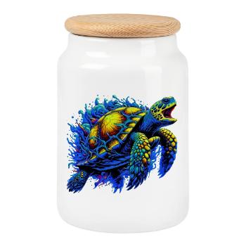 Turtle - Cookie Jar with Wooden Lid - white - Front