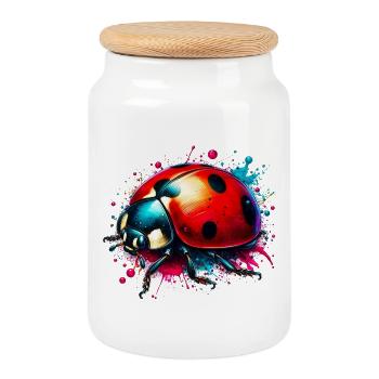 Coccinelle - Boîte à biscuits avec couvercle en bois - blanc - Devant