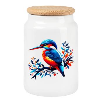 Martin-pêcheur - Boîte à biscuits avec couvercle en bois - blanc - Devant