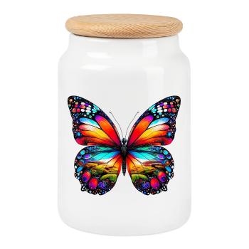 Papillon - Boîte à biscuits avec couvercle en bois - blanc - Devant
