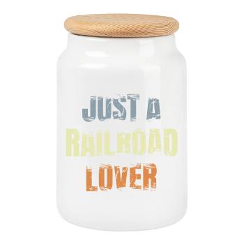 Railway lovers - Cookie Jar with Wooden Lid - white - Front
