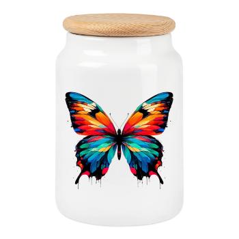 Papillon - Boîte à biscuits avec couvercle en bois - blanc - Devant