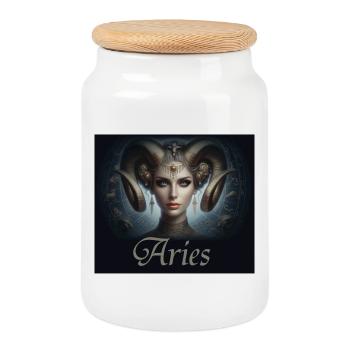 Aries -  Sternzeichen Widder - Keksdose mit Holzdeckel - Weiß - Vorne