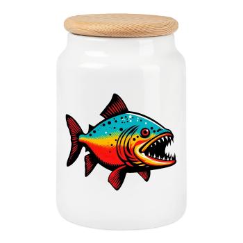 Piranha - Boîte à biscuits avec couvercle en bois - blanc - Devant