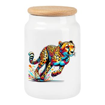 Cheetah - Cookie Jar with Wooden Lid - white - Front